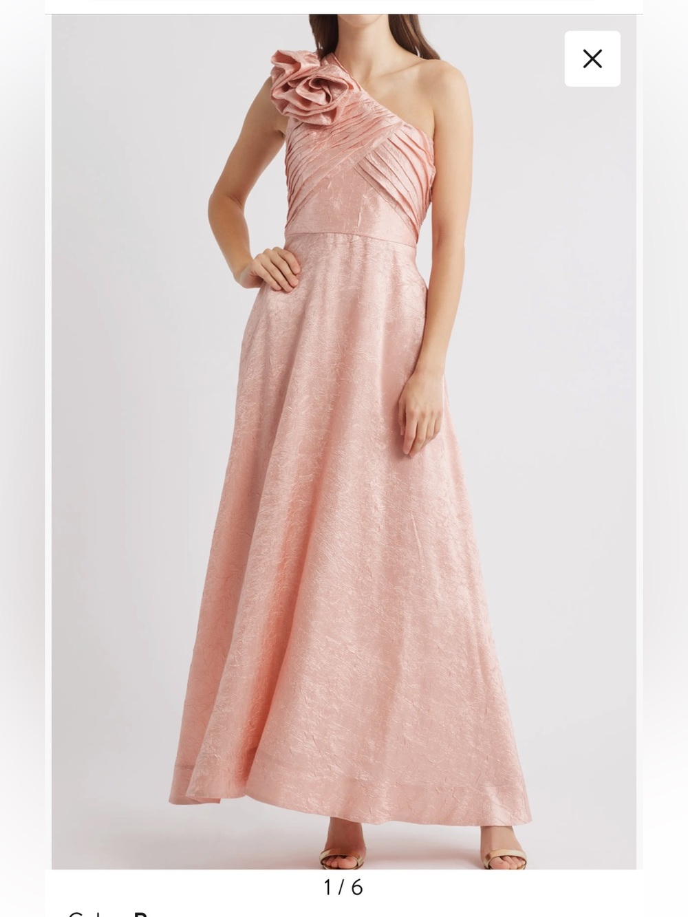 Tahari ASL One-Shoulder Blush Pink Evening Gown with Rosette Size 8 NWT